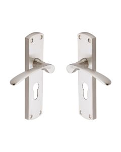 Heritage Brass Satin Nickel Diplomat Door Handle on Plate - Euro Profile