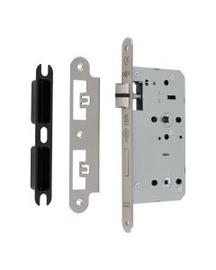 Satin Stainless Steel 55mm DIN Bathroom Lock - Radius | DLX7855WCSSS/R