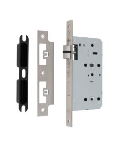 Satin Stainless Steel 60mm DIN Bathroom Lock - Radius | DLX7860WCSSS/R