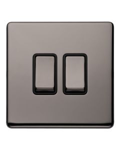 Eurolite Black Nickel 10 Amp 2 Way 2 Gang Rocker Switch  | ECBN2SWB