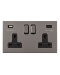 Eurolite Black Nickel Concealed 3mm 2 Gang USBC Socket | ECBN2USBCB