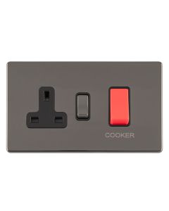 Eurolite Black Nickel Plate 1 Gang 45A Cooker Switch with Socket | ECBN45ASWASB