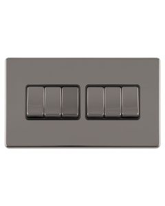 Eurolite Black Nickel 10A 2 Way 6 Gang Rocker Switch  | ECBN6SWB