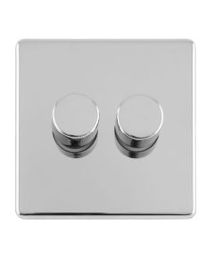 Eurolite Polished Chrome LED 2 Way 2 Gang Dimmer Switch  | ECPC2DLED