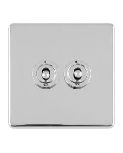 Eurolite Polished Chrome 2 Gang 10Amp 2Way Toggle Switch  | ECPCT2SW