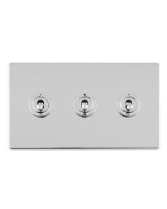 Eurolite Polished Chrome 3 Gang 10Amp 2Way Toggle Switch | ECPCT3SW