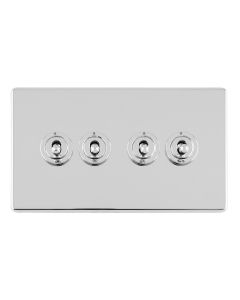 Eurolite Polished Chrome 4 Gang 10Amp 2Way Toggle Switch  | ECPCT4SW