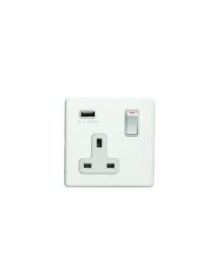 Eurolite White Plate 1 Gang 13A DP Switched Socket with USB | ECW1USBW