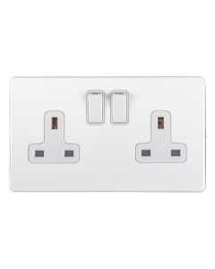 Eurolite White Plate 2 Gang 13A DP Switched Socket | ECW2SOW