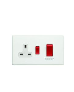 Eurolite White Plate 1 Gang 45A Cooker Switch with Socket | ECW45ASWASW