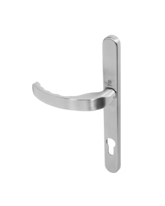 BLU Satin Stainless Steel EGC096 Ergonomic Lever Door Handle on euro backplate  |  EGC096-SSS