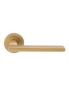 Set Satin Brass Trentino Lever Furniture on round rose | EUL030SB 