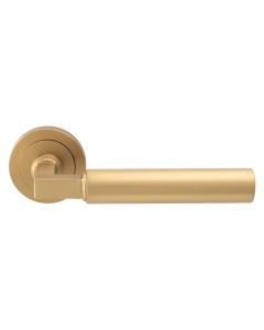 Set Satin Brass Amiata Lever Furniture on round rose | EUL040SB