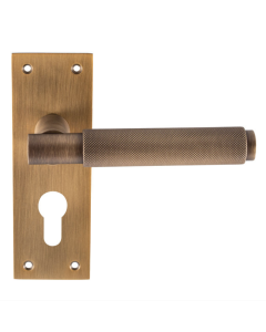 Set Antique Brass Varese Knurled lever on euro backplate | EUL051YAB