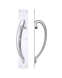 Polished Chrome Pull Handle with Backplate - 457 x 76mm - Left Hand | FB118LCP