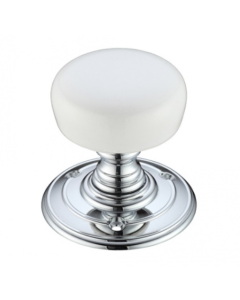 Set White and Polished Chrome Fulton & Bray Porcelain Mortice Knob | FB304PWCP