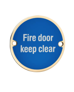 Polished Brass 76mm dia. Circular Fire Door Keep Clear