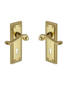 Heritage Brass Polished Brass Georgian Door Handle on Plate - Lever Lock
