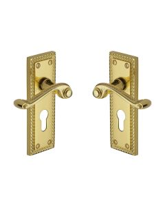 Heritage Brass Polished Brass Georgian Door Handle on Plate - Euro Profile
