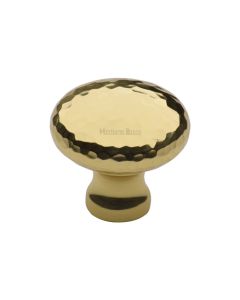 Heritage Brass Polished Brass Victorian Round Cabinet Knob Hammered Design 32mm
