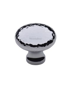 Heritage Brass Polished Chrome Victorian Round Cabinet Knob Hammered Design 32mm