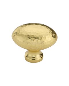 Heritage Brass Polished Brass Victorian Oval Cabinet Knob Hammered Design 38mm