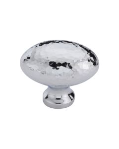 Heritage Brass Polished Chrome Victorian Oval Cabinet Knob Hammered Design 38mm