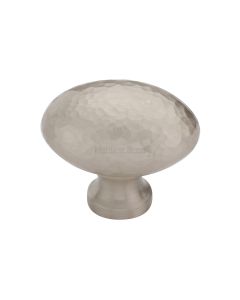 Heritage Brass Satin Nickel Victorian Oval Cabinet Knob Hammered Design 38mm