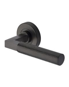 Matt Bronze Hammered Bauhaus Door Handle on Round Rose