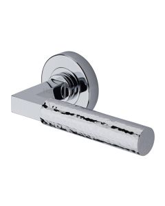 Polished Chrome Hammered Bauhaus Door Handle on Round Rose