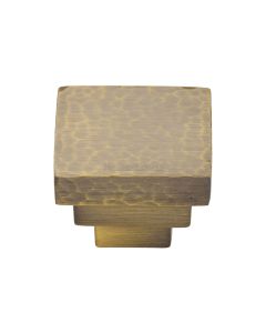 Heritage Brass Antique Brass Square Stepped Cabinet Knob Hammered Design 32mm