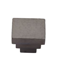 Heritage Brass Matt Bronze Square Stepped Cabinet Knob Hammered Design 32mm