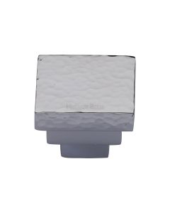 Heritage Brass Polished Chrome Square Stepped Cabinet Knob Hammered Design 32mm