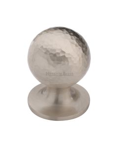 Heritage Brass Satin Nickel Ball Cabinet Knob Hammered Design 32mm