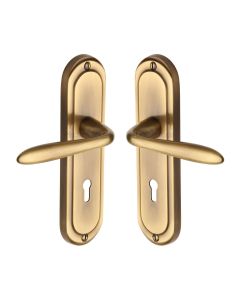 Heritage Brass Antique Brass Henley Door Handle on Plate - Lever Lock