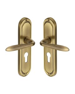 Heritage Brass Antique Brass Henley Door Handle on Plate - Euro Profile