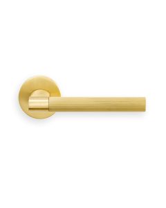 Set Manital Satin Brass Hey Riga Lever Furniture on round rose | HR5SB