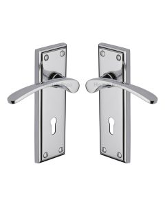 Heritage Brass Polished Chrome Hilton Door Handle on Plate - Lever Lock