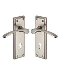 Heritage Brass Satin Nickel Hilton Door Handle on Plate - Lever Lock