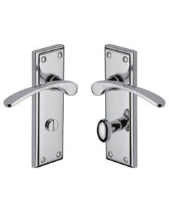 Heritage Brass Polished Chrome Hilton Door Handle on Plate - Bathroom Set
