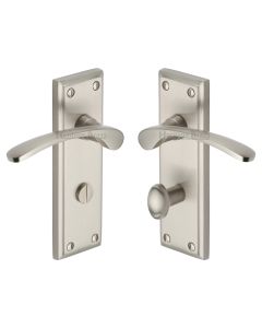 Heritage Brass Satin Nickel Hilton Door Handle on Plate - Bathroom Set