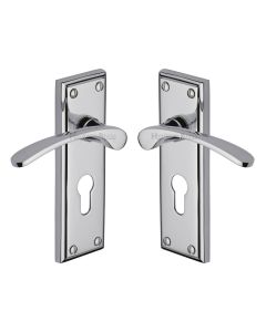 Heritage Brass Polished Chrome Hilton Door Handle on Plate - Euro Profile