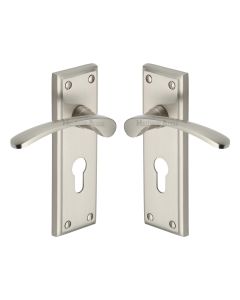 Heritage Brass Satin Nickel Hilton Door Handle on Plate - Euro Profile