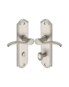 Heritage Brass Satin Nickel Howard Door Handle on Plate - Bathroom Set