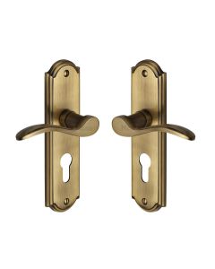 Heritage Brass Antique Brass Howard Door Handle on Plate - Euro Profile