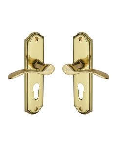 Heritage Brass Polished Brass Howard Door Handle on Plate - Euro Profile