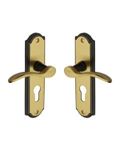 Heritage Brass Patina Split Finish Howard Door Handle on Plate - Euro Profile