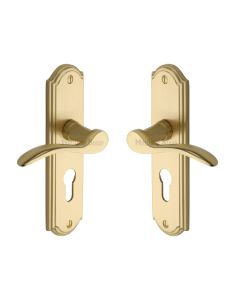 Heritage Brass Satin Brass Howard Door Handle on Plate - Euro Profile
