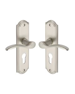 Heritage Brass Satin Nickel Howard Door Handle on Plate - Euro Profile