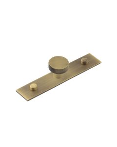 Hoxton Antique Brass Wenlock 30mm Knurled Knob on Plain Backplate| HOX130-5090AB